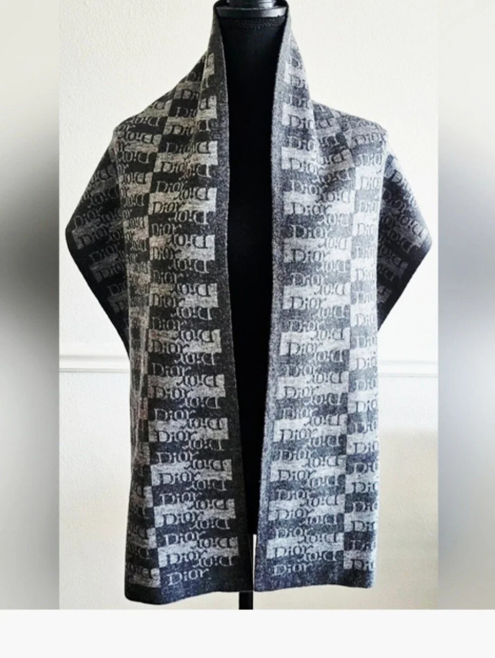 Dior Gray Monogram Reversible Wool Scarf